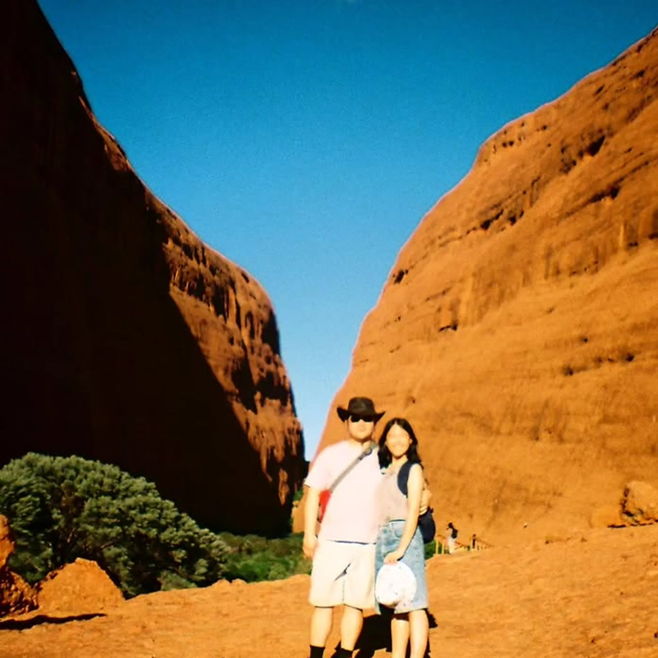 red desert rock formations and visitors